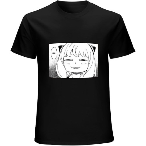 Men's SPY x Family-Anya-T-Shirt Heh Manga para hombreT-Shirt informales de algodón de alta calidadT-Shirt transpirables de Hip Hop para hombreropa de Verano Black