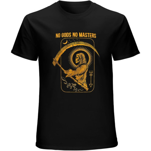 Men's LIQS No Gods No Masters Baphomet Tarot Death Satan T-Shirt Round Neck Graphic Unisex Top Tees Black Men's LIQS No Gods No Masters Baphomet Tarot Death Satan T-Shirt Round Neck Graphic Unisex Top Tees Black