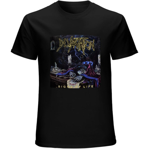 Men's Devastation Signs of Life Death Thrash Metal Band T-Shirt Black Men's Devastation Signs of Life Death Thrash Metal Band T-Shirt Black