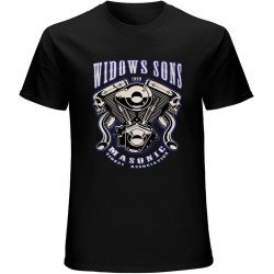 Men's Limited Masonic Merch Widows Sons V-Twin T-Shirt On Back Print Tee Black Men's Limited Masonic Merch Widows Sons V-Twin T-Shirt On Back Print Tee Black