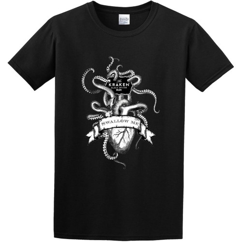 Label Kraken Rum Pirates Pirates Label Octopus Heart Mens Round Neck Cotton T Shirts Label Kraken Rum Pirates Pirates Label Octopus Heart Mens Round Neck Cotton T Shirts