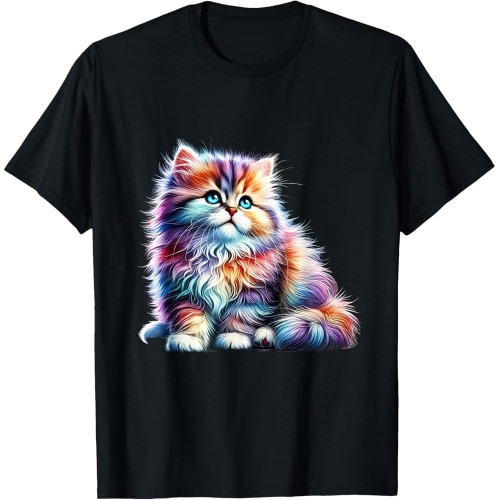 RXODXA Cat Men Women Colourful Watercolour Cat T-Shirt RXODXA Cat Men Women Colourful Watercolour Cat T-Shirt
