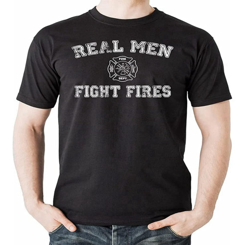 BANANATRIP Real Men Fight Fires Men's Black T-Shirt BANANATRIP Real Men Fight Fires Men's Black T-Shirt