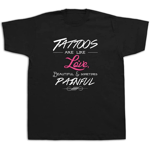 BANANATRIP Print Tattoos Love Beautifull painfulle Men's Black T-Shirt 3XL