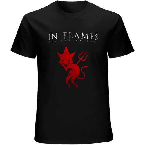 in Flames The Jester Race Heavy Metal Band T-Shirt Graphic Mens Basic Black Unisex Cotton Casual Tee in Flames The Jester Race Heavy Metal Band T-Shirt Graphic Mens Basic Black Unisex Cotton Casual Tee