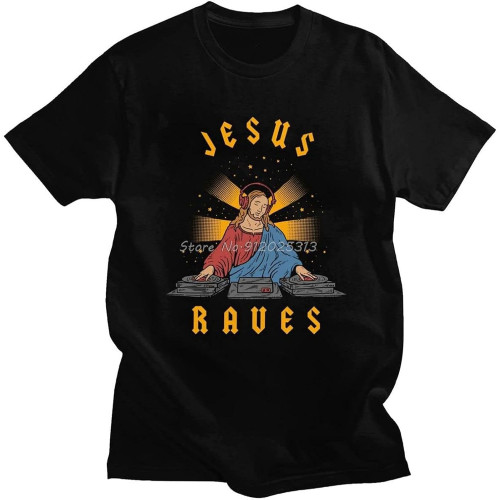 Cool Jesus Raves DJ T Shirt Man Cotton Fashion Designer Tee Tops Short Sleeve Harajuku Tshirt Streetwear T-Shirt Clothing Gift Black XS Cool Jesus Raves DJ T Shirt Man Cotton Fashion Designer Tee Tops Short Sleeve Harajuku Tshirt Streetwear T-Shirt Clothing Gift Black XS