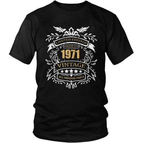 Vintage Male Limited Edition Made in 1971 T-Shirt Streetwear 50th Birthday Gift Tshirt Short Sleeve Cool T Shirt Cotton Tee Tops Black XS