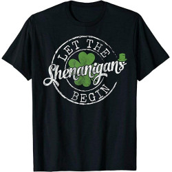 RUIBEITAO Men's Let The Shenanigans Begin Funny Clovers St Patrick's Day T Shirt Short Sleeve Shirt