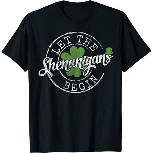 RUIBEITAO Men's Let The Shenanigans Begin Funny Clovers St Patrick's Day T Shirt Short Sleeve Shirt