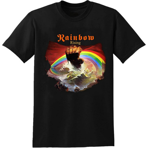 Rainbow Rising Heavy Metal Music T-Shirt Men's Unisex Tee Shirt Black Rainbow Rising Heavy Metal Music T-Shirt Men's Unisex Tee Shirt Black