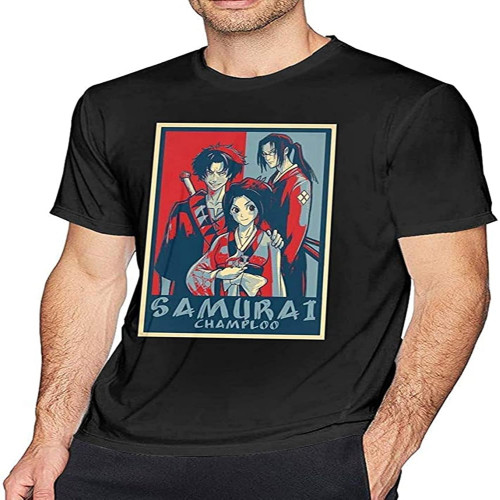 sonvsee Samurai Champloo Classic Short Sleeve T Shirts for Men Black