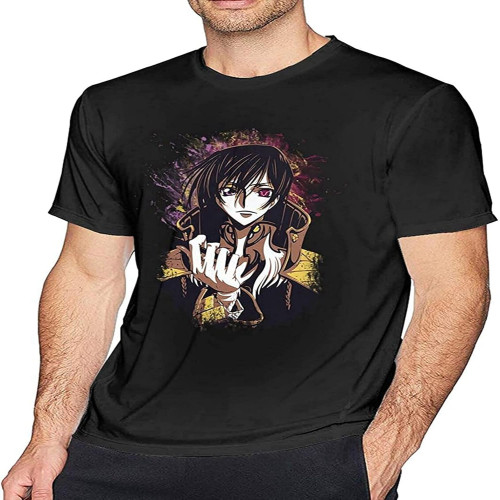 sonvsee Code Geass Lelouch T Shirt Men's Leisure Cotton Round Neckline Short Sleeves Tee Black