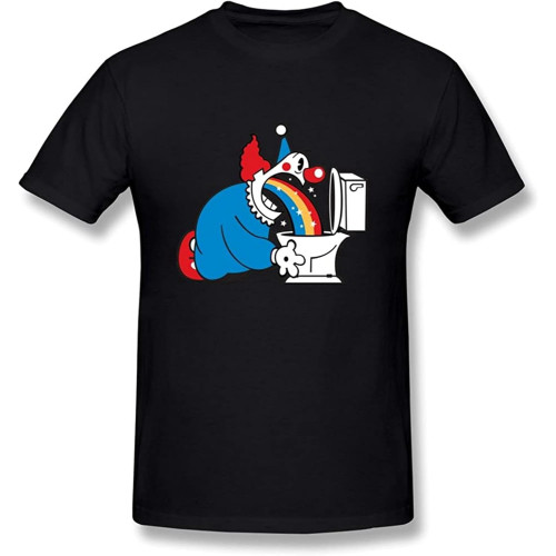 MUZHILIN Men's Creative Clown Vomit Rainbows T Shirt Black
