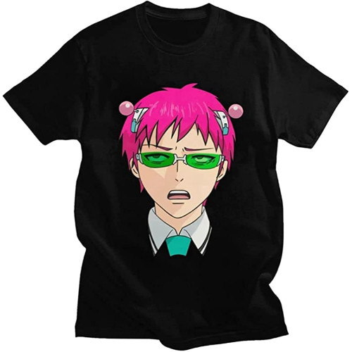The Disastrous Life of Saiki K T-Shirt Men Cotton Anime Manga Tee Tops Top Sweatshirt Short Sleeve Black
