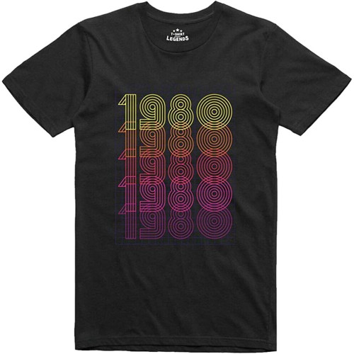 1980's Mens T-Shirt Retro Print Regular Fit Ring-Spun Cotton Short Sleeve ShirtTop Sweatshirt Short Sleeve Black