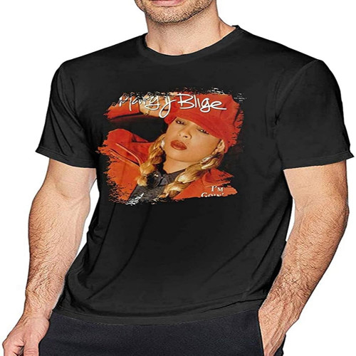 Mens 100% Cotton Tee Print with Mary J Blige My Life Weekends TopsTop Sweatshirt Short Sleeve Black