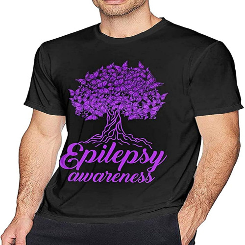 Epilepsy Awareness 1 Men's Basic Outdoor Casual Custom Short Sleeve T-Shirt Cotton TeeTop Sweatshirt Short Sleeve Black