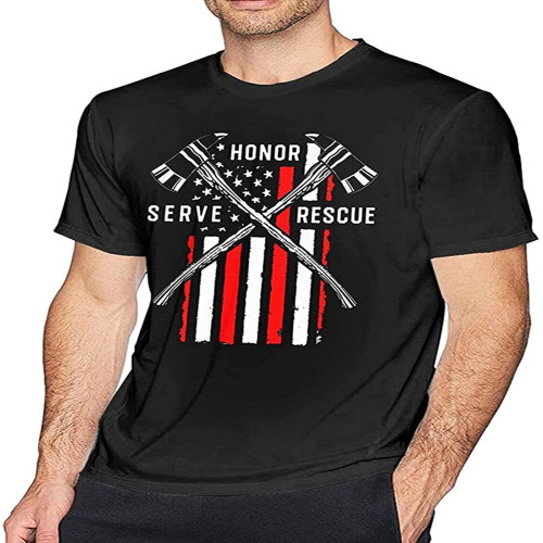 Honor Serve Rescue Men's Basic Outdoor Casual Custom Short Sleeve T-Shirt Cotton TeeTop Sweatshirt Short Sleeve Black