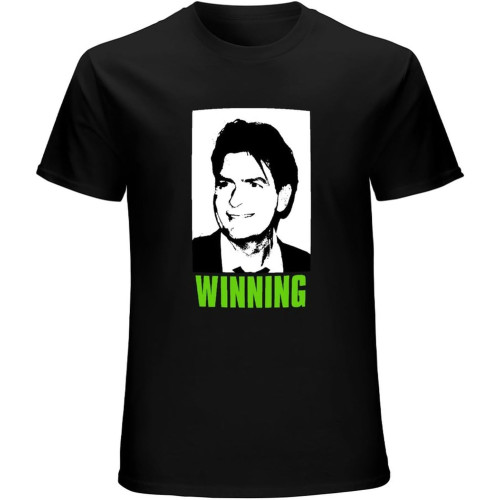Men's Summer T-Shirt Charlie Sheen Winning Picture Image Button Closure Men's Summer T-Shirt Charlie Sheen Winning Picture Image Button Closure