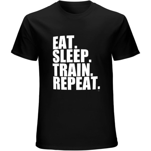UPgentMMD gjg Mens Eat Sleep Train Repeat T-Shirt Shirt Top Short Sleeve Black UPgentMMD gjg Mens Eat Sleep Train Repeat T-Shirt Shirt Top Short Sleeve Black