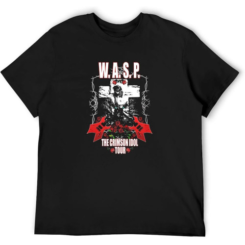 UPgentMMD Men's Cotton Shirt Wasp W.A.S.P. Crimson Idol Tour Button Closure
