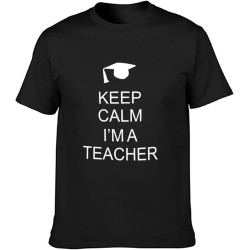 Keep Calm I'm A Teacher Mens T-Shirt Casual Cotton Tees Tops T-Shirt Black