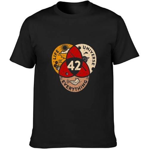 42 The Answer to The Universe and Everything Vintage Men's T-Shirt Unisex Tee T-Shirt Black