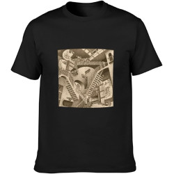 M.C. Escher Relativity T-Shirt Graphic Tee Printed Top Mens T-Shirt Black