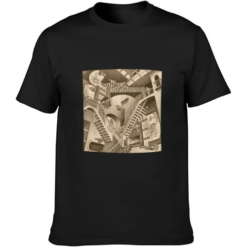 M.C. Escher Relativity T-Shirt Graphic Tee Printed Top Mens T-Shirt Black