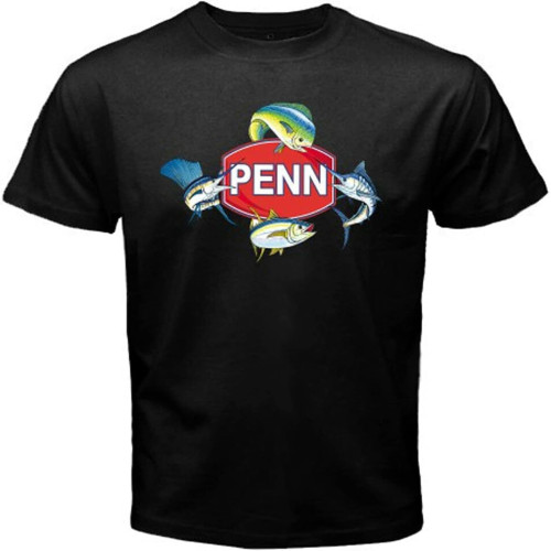 LEDPJY ANASER Penn Fishing Fish Symbol Logo Men's Black T-Shirt Black