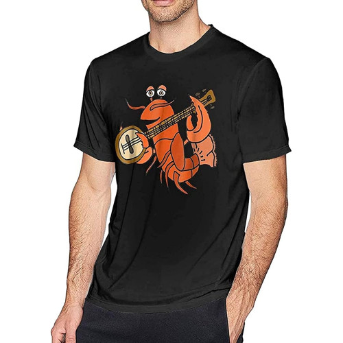 Funny Lobster Playing Banjo Men's Basic Outdoor Casual Custom Short Sleeve T-Shirt Cotton Tee Funny Lobster Playing Banjo Men's Basic Outdoor Casual Custom Short Sleeve T-Shirt Cotton Tee