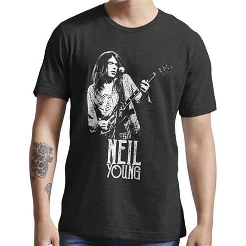 Young Neil - The White Stencil Essential T-Shirt Mens T Shirt Black Black Young Neil - The White Stencil Essential T-Shirt Mens T Shirt Black Black