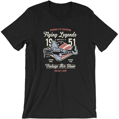 Flying Legends T-Shirt Airplane Pilot Short Sleeve Top Black Black Flying Legends T-Shirt Airplane Pilot Short Sleeve Top Black Black