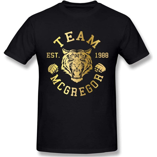 Men's T-Shirts Print with Team Tiger Conor Short Sleeve Black Men's T-Shirts Print with Team Tiger Conor Short Sleeve Black
