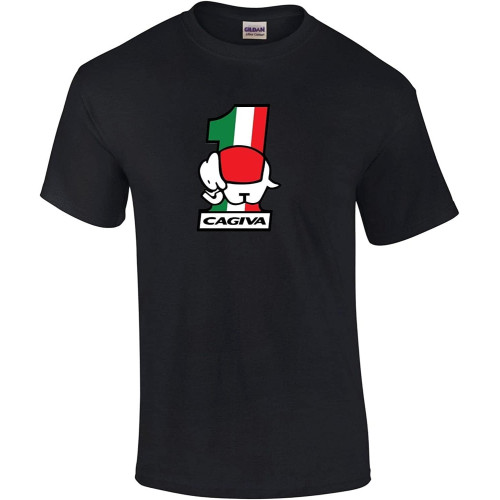 Cagiva Elephant Number 1l Motorcycle Tee Shirt Men's Round Neck Short Sleeves Cotton T-Shirt Black