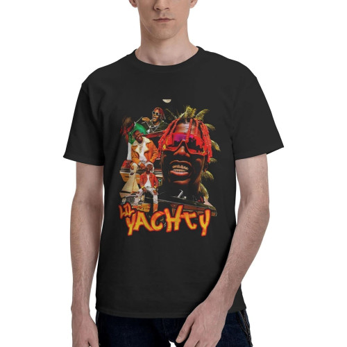 Dkaisgg Lil Rapper Music Yachty Men's T Shirt Cotton Graphic Short Sleeve Tees Shirt Medium-L Black