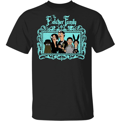 Merkia The Belcher Family Bob's Burgers Bob Addams Family Gothic Cartoon Black T-Shirt Merkia The Belcher Family Bob's Burgers Bob Addams Family Gothic Cartoon Black T-Shirt