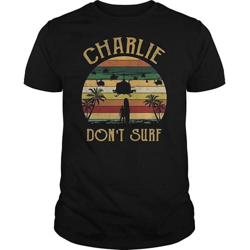 Charlie Dont Surf Retro Vintage T Shirt Black Cotton Men