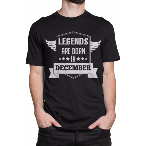 Mens T-Shirt Legends are Born in December - Shirt 100% Cotton-Black Mens T-Shirt Legends are Born in December - Shirt 100% Cotton-Black