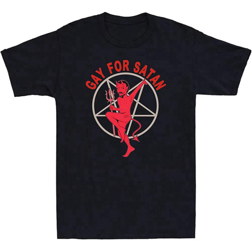 Gay for Satan Shirt Funny Satan Graphic LGBT Pride Month Men's Mens T Shirt 100% Cotton Black Gay for Satan Shirt Funny Satan Graphic LGBT Pride Month Men's Mens T Shirt 100% Cotton Black