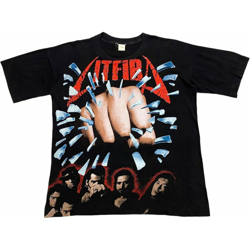 Men' Litfiba Terremoto - Maglietta Vintage anni '90 Punto singolo Musica Rock Italiana Black