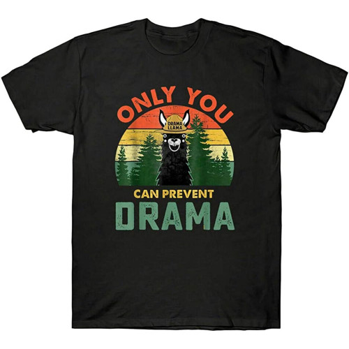 Short Sleeve?Only You Can Prevent Drama Funny Llama Gift Vintage T-Shirt Men's Retro Shirt?Shirt Top T Shirt