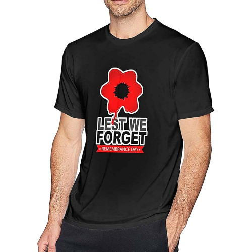 Remembrance Day Lest we Forget red Poppy Tees Short Workout Tops Cotton Crew Neck Unisex Short Sleeve T-Shirt Remembrance Day Lest we Forget red Poppy Tees Short Workout Tops Cotton Crew Neck Unisex Short Sleeve T-Shirt