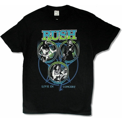 Rush Live in Concert Classic Pics Mens Black Mens T Shirt 100% Cotton Band Merch