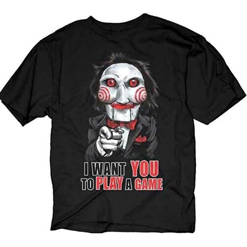 Saw Jigsaw Billy Puppet I Want You to Play a Game Black T-Shirt Black Saw Jigsaw Billy Puppet I Want You to Play a Game Black T-Shirt Black