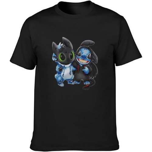 Stitch and Toothless We are Friends Men's T-Shirt Unisex Black Cotton Print Tee Shirts Stitch and Toothless We are Friends Men's T-Shirt Unisex Black Cotton Print Tee Shirts