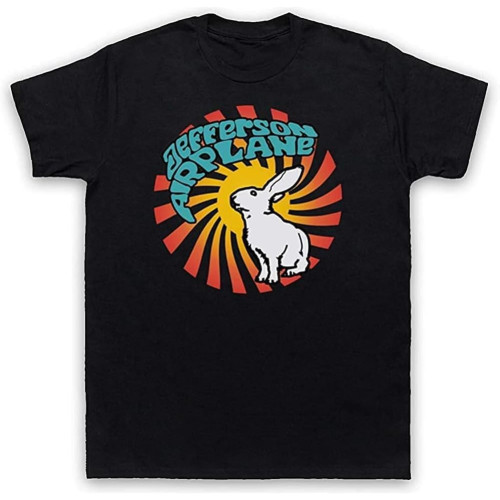 Jefferson White Rabbit 60'S 70'S Psychedelic Rock Black Mens T Shirt