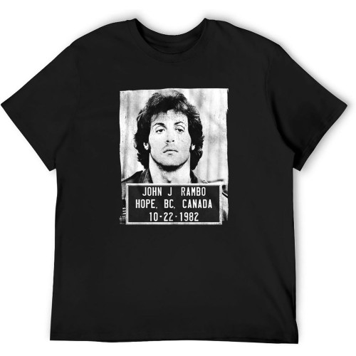 Rambo Film Series John J. Rambo Canada 1982 Mugshot T-Shirt Unisex Gift Men's Black Tees Rambo Film Series John J. Rambo Canada 1982 Mugshot T-Shirt Unisex Gift Men's Black Tees