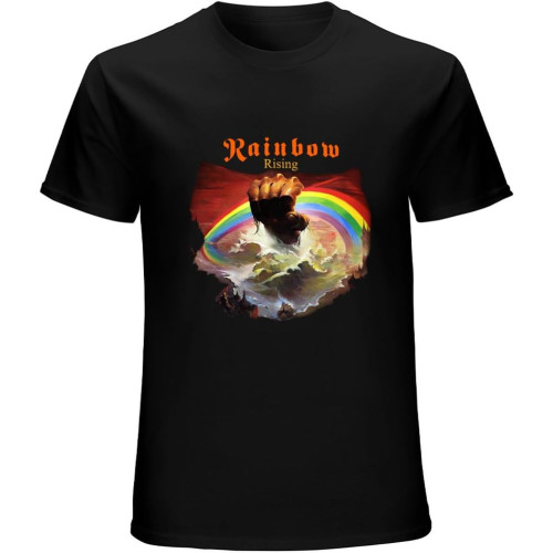 Rainbow Rising Rock Music T-Shirt Unisex Gift Men's Black Tees