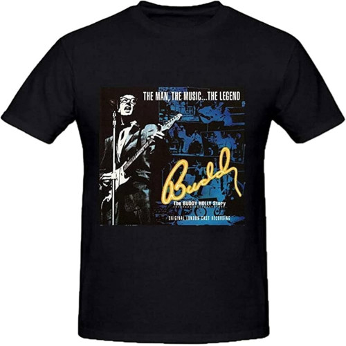 Men's Buddy Holly Story Original Custom T Shirts Design Round Neck Black Men's Buddy Holly Story Original Custom T Shirts Design Round Neck Black